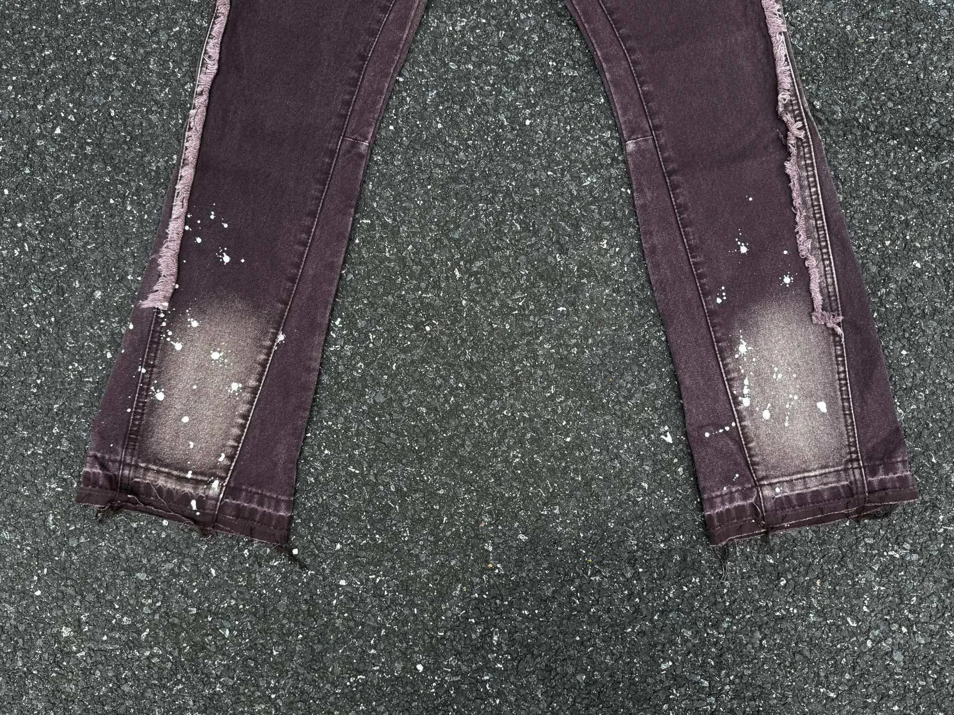 P250💰G90 Top GALLERY DEPT. Spliced ​​logging splash ink denim bell-bottom pants washed and distressed spliced ​​jeans bootcut jeans for men and women - code number: 28 30 32 34 36